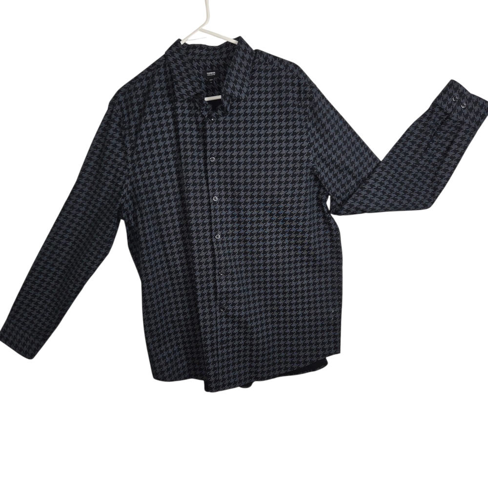 Express Black and Blue Houndstooth Button Down Shirt